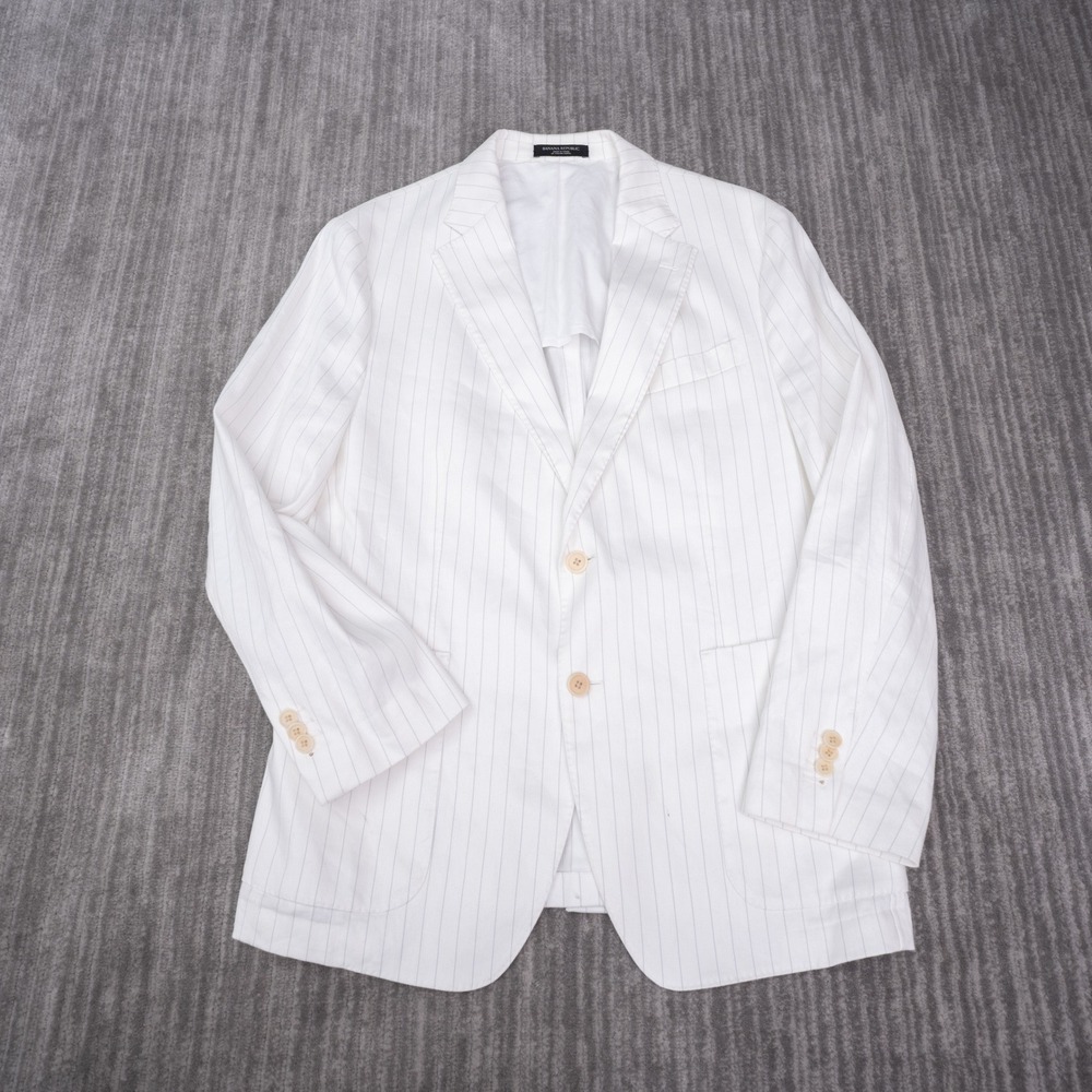 Banana Republic Blazer Mens 43R White Excellent Italian Fabric Pinstripe Slim